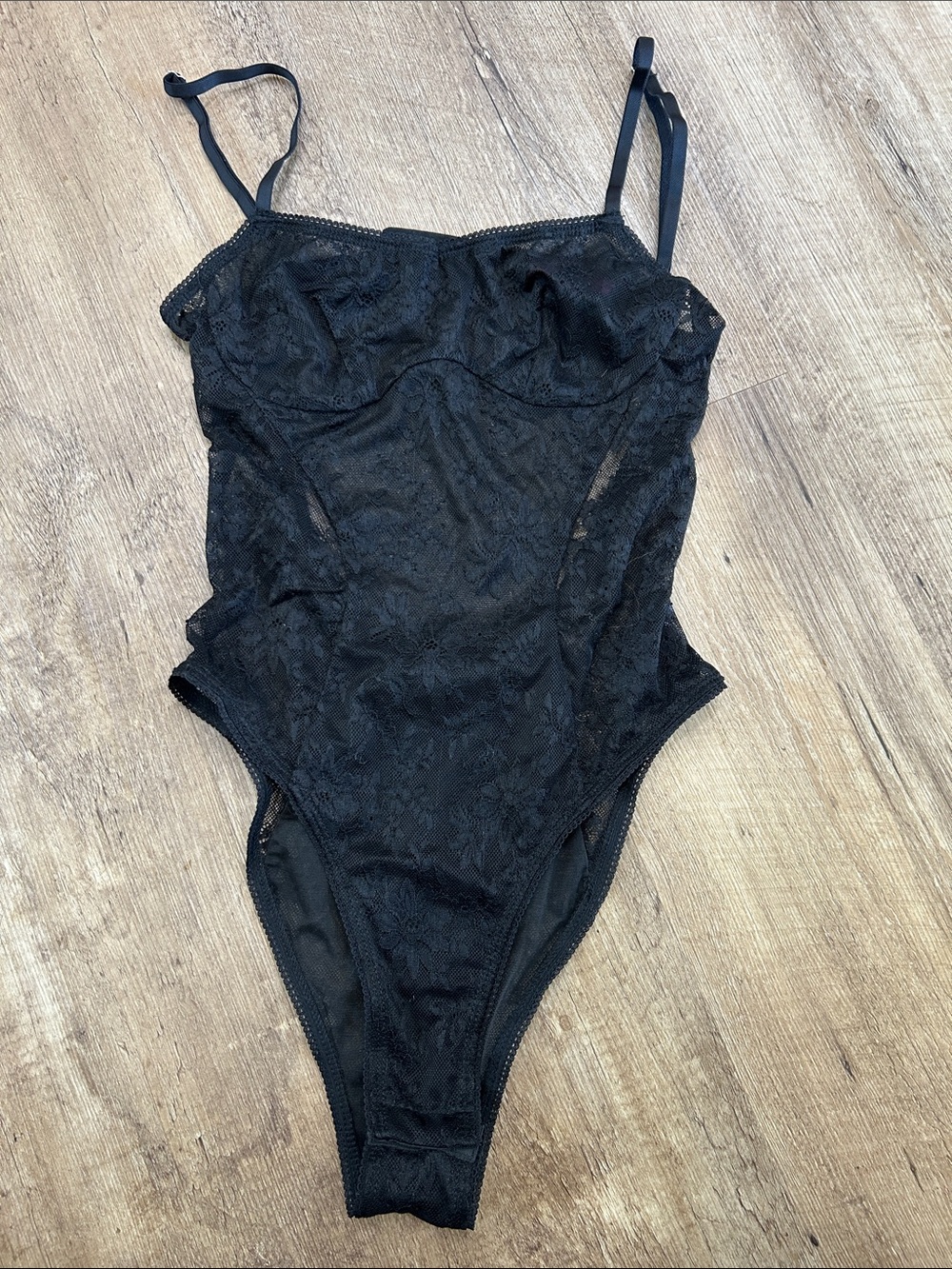 Edikted Black Lace Sheer Bodysuit with Adjustable Straps